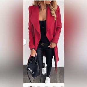 Polo collar mid length tie coat